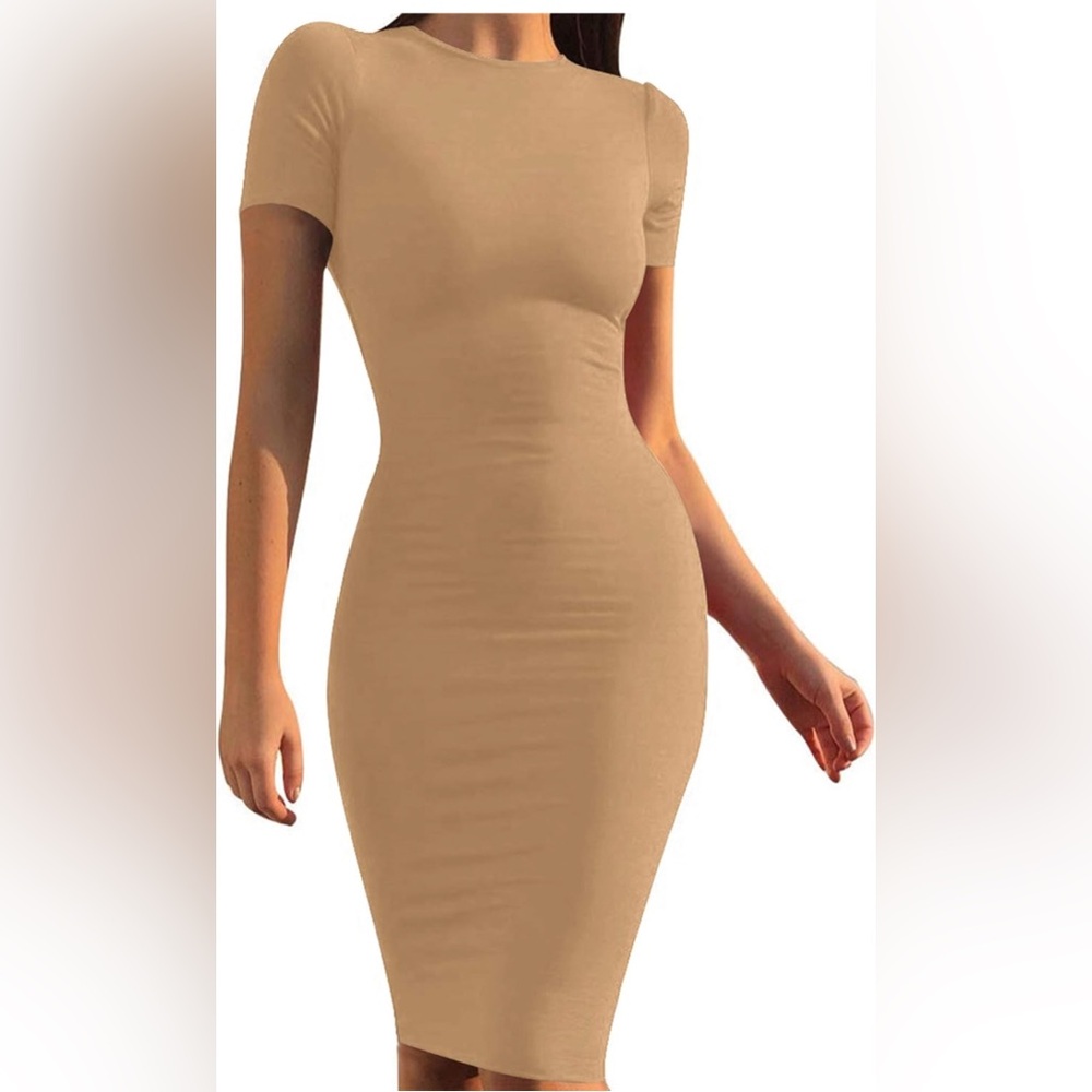 NWOT Elegant Tan Midi Dress
